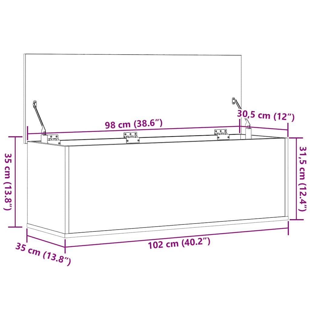 Scatola di Stoccaggio rovere artigianale 102 x 35 x 35 cm