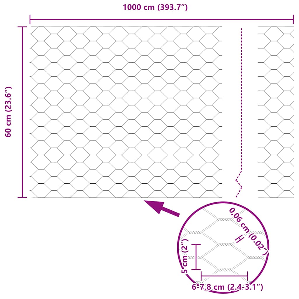 Recinzione Esagonale Argento 0,6 x 10 m Acciaio zincato