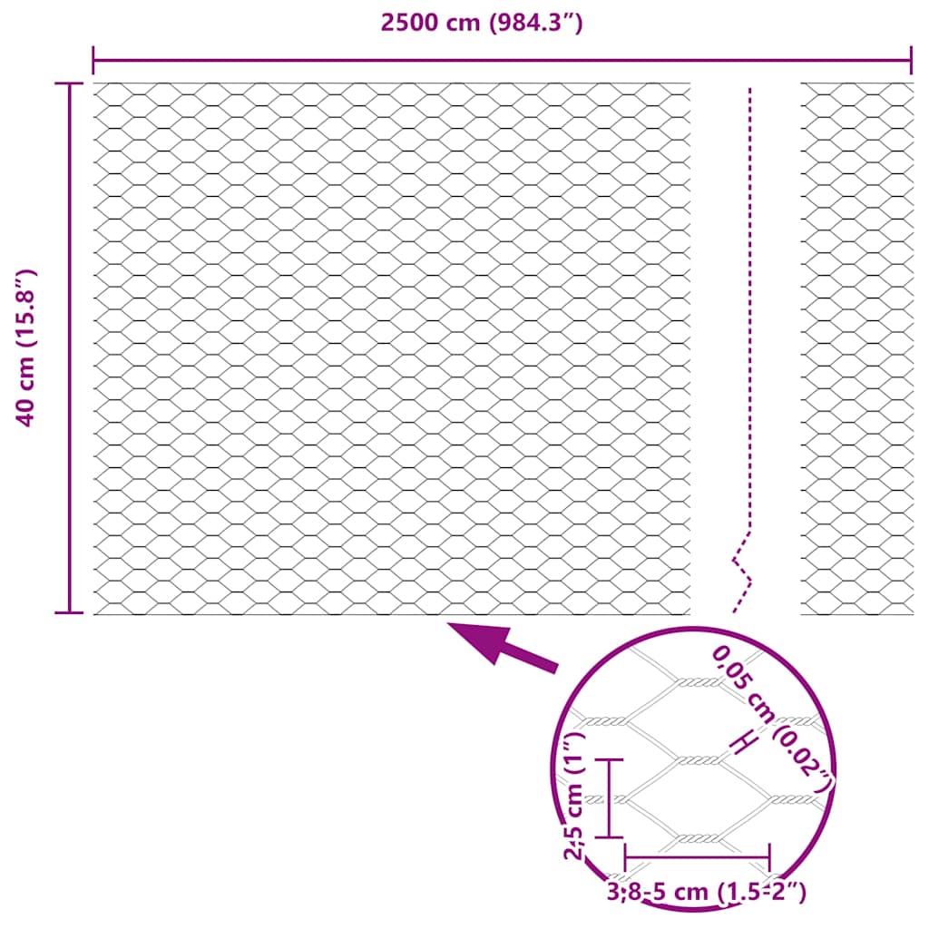 Recinzione Esagonale Argento 0,4 x 25 m Acciaio zincato | homemem39