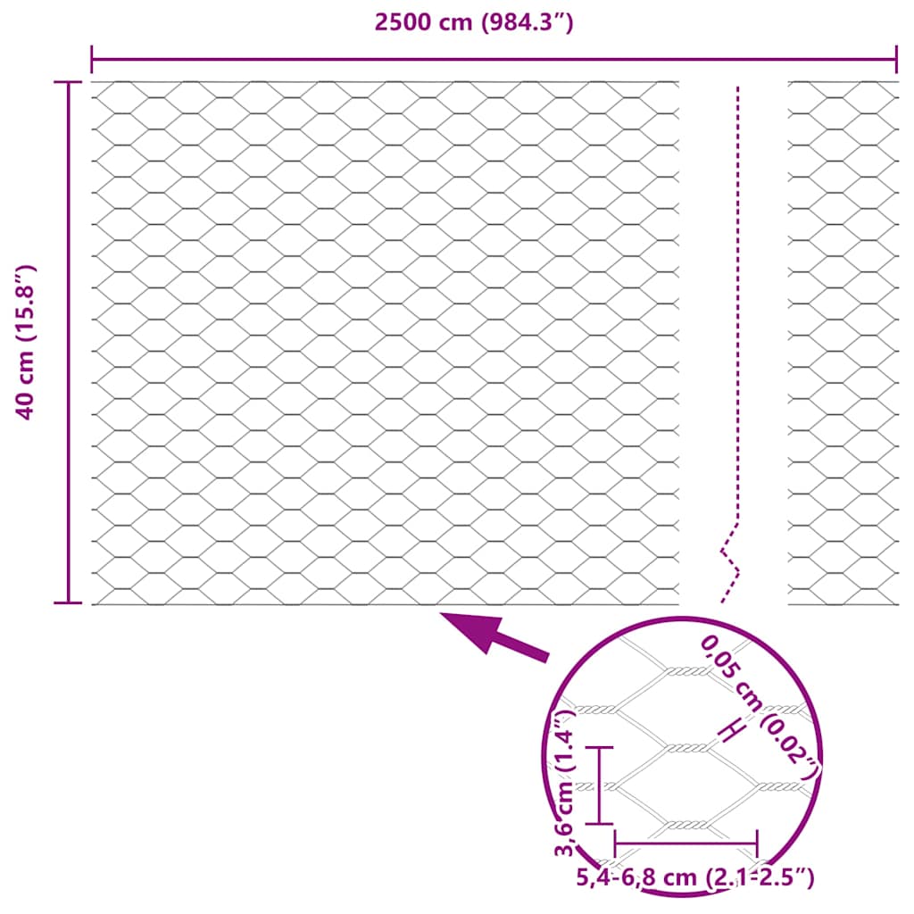 Recinzione Esagonale Argento 0,4 x 25 m Acciaio zincato | homemem39