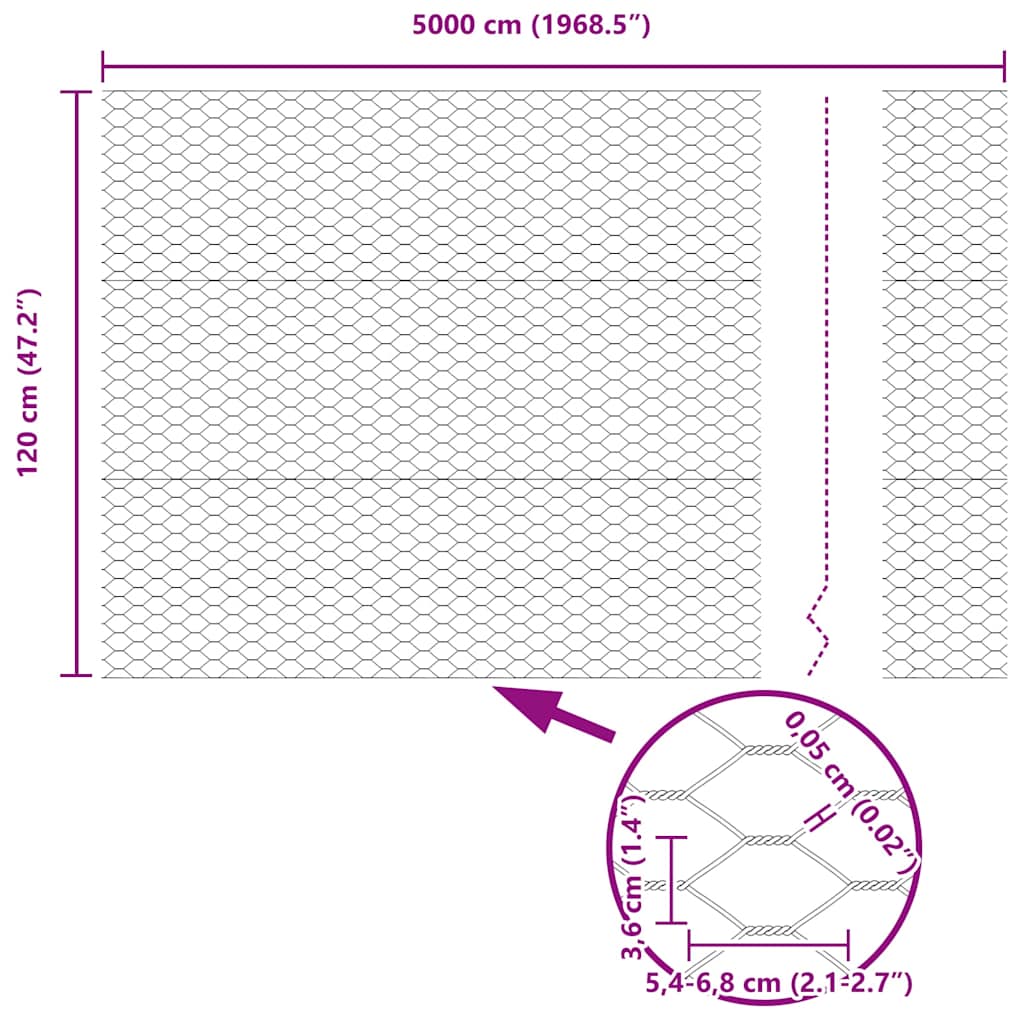 Recinzione Esagonale Argento 1,2 x 50 m Acciaio zincato