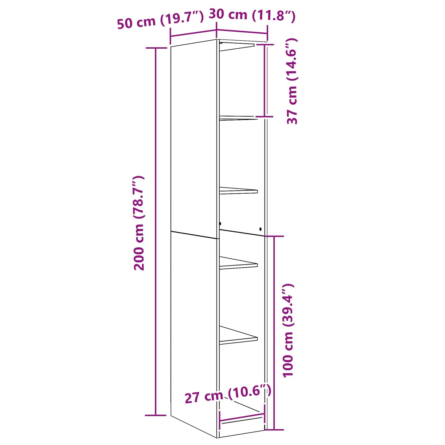 Guardaroba Rovere Nero 30 x 50 x 200 cm Legno multistrato