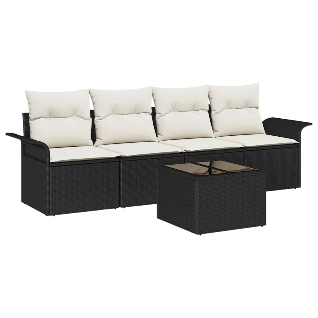 Set Divano da Giardino 5 pcs Nero Poly Rattan