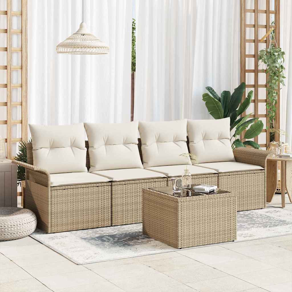 Set Divano da Giardino 5 pcs Beige Poly Rattan