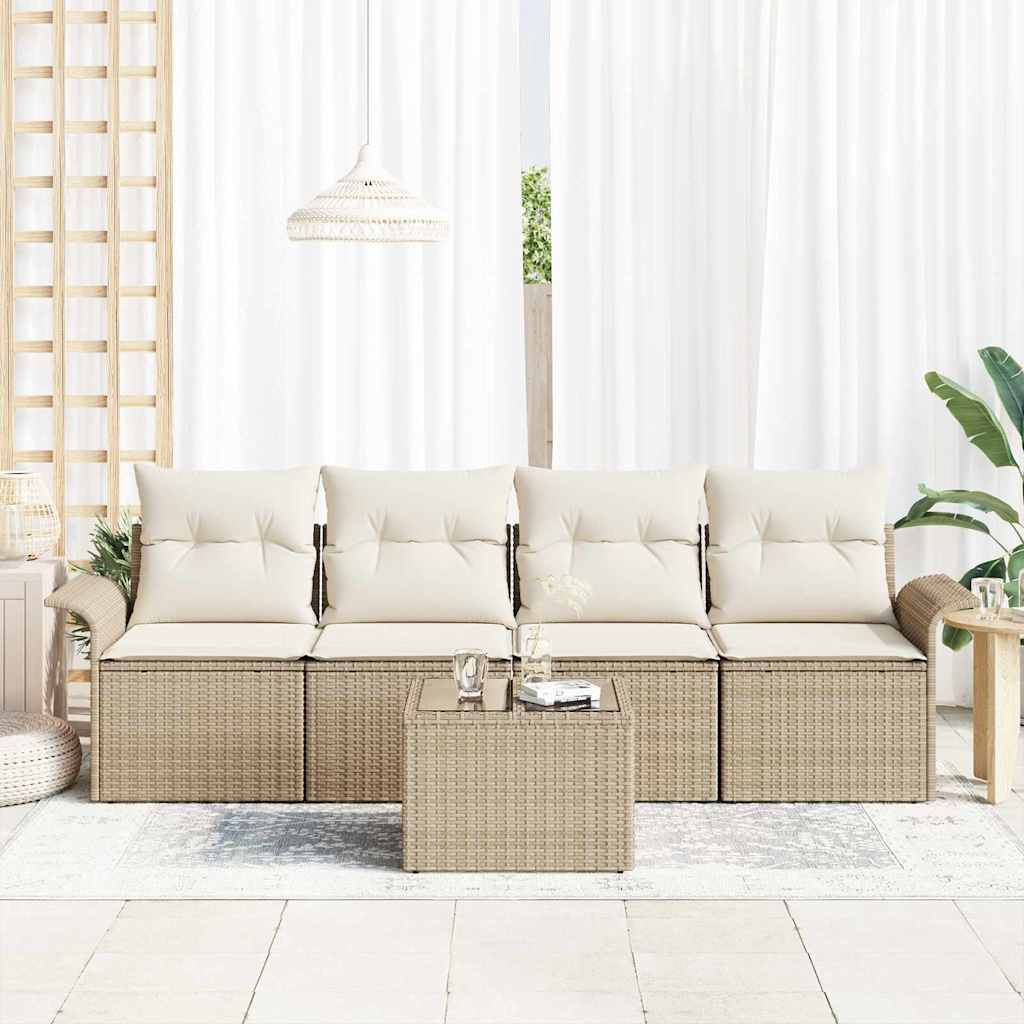 Set Divano da Giardino 5 pcs Beige Poly Rattan