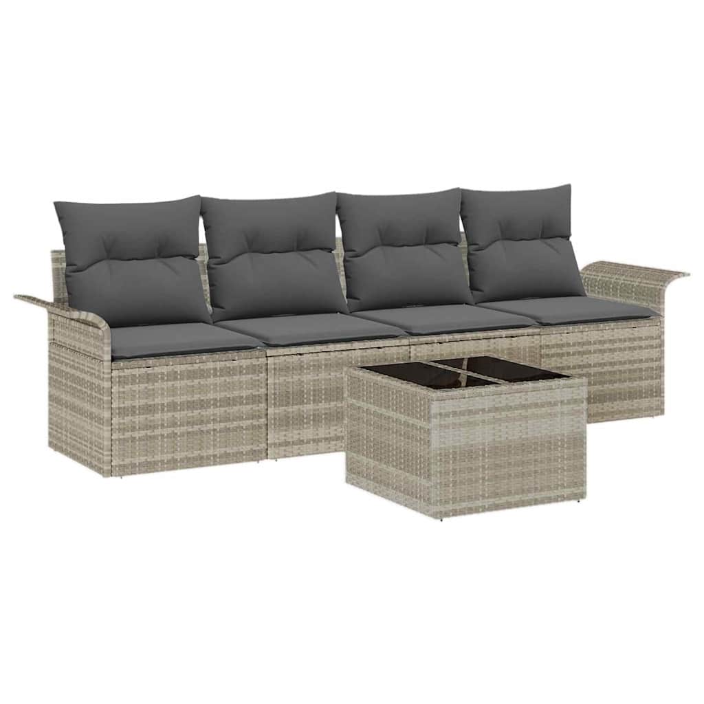 Set Divano da Giardino 5 pcs Grigio chiaro Poly Rattan