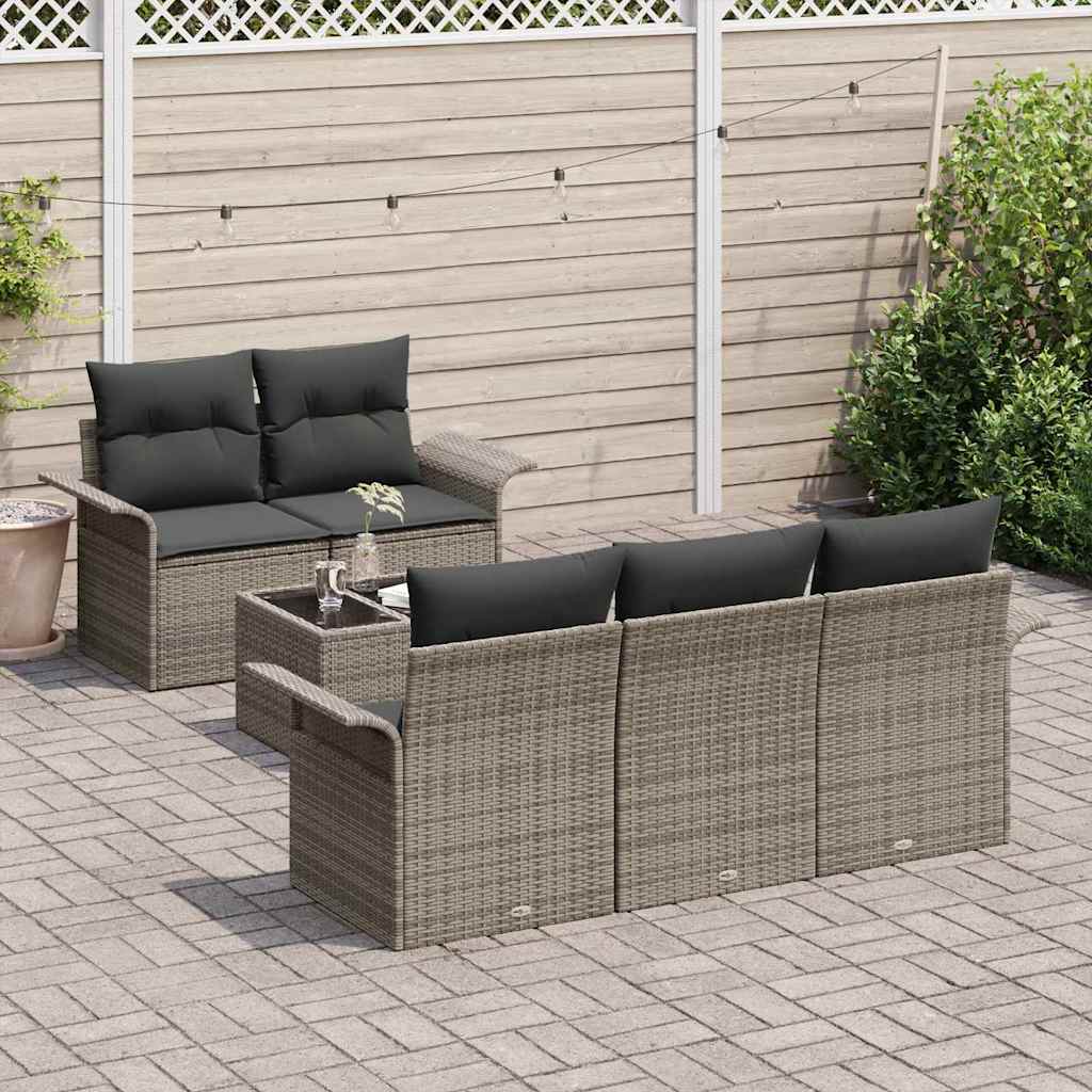 Set Divano da Giardino 6 pcs Grigio Poly Rattan