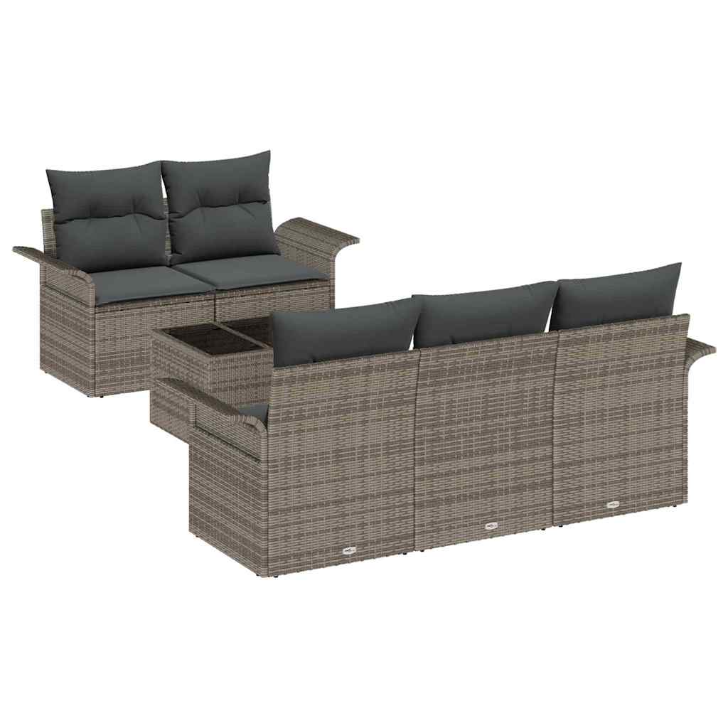 Set Divano da Giardino 6 pcs Grigio Poly Rattan