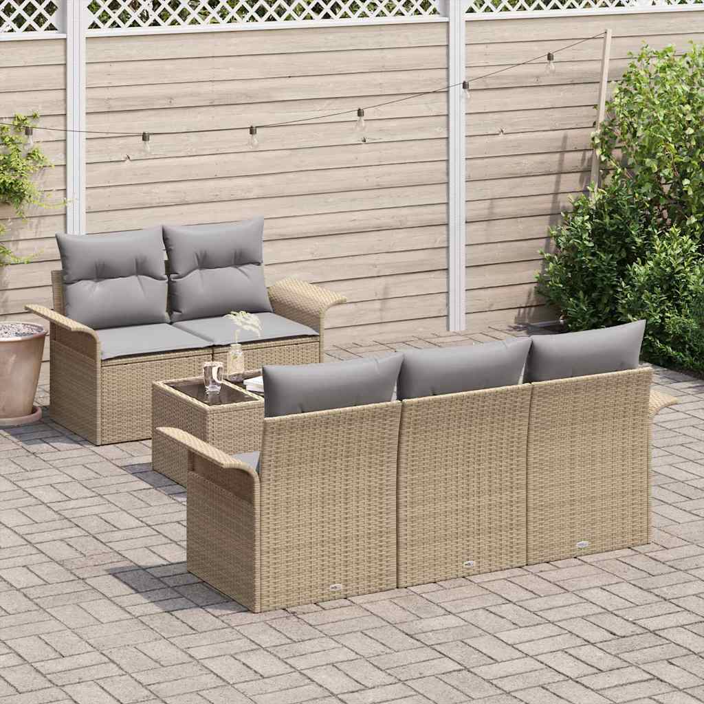 Set Divano da Giardino 6 pcs Beige Poly Rattan