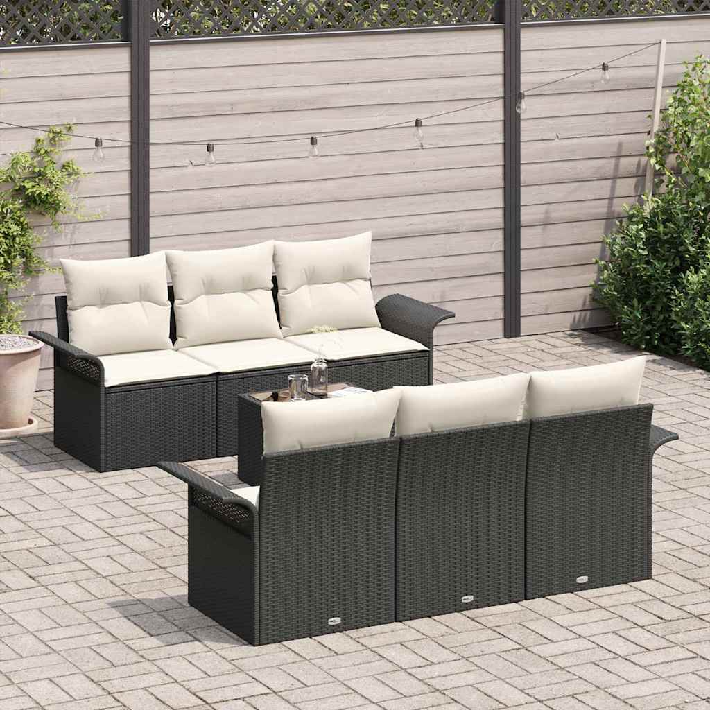 Set Divano da Giardino 7 pcs Nero Poly Rattan