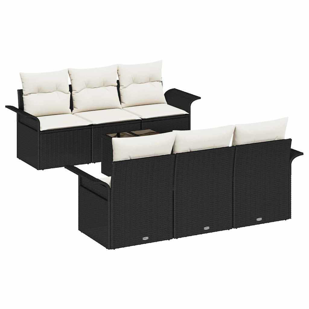 Set Divano da Giardino 7 pcs Nero Poly Rattan