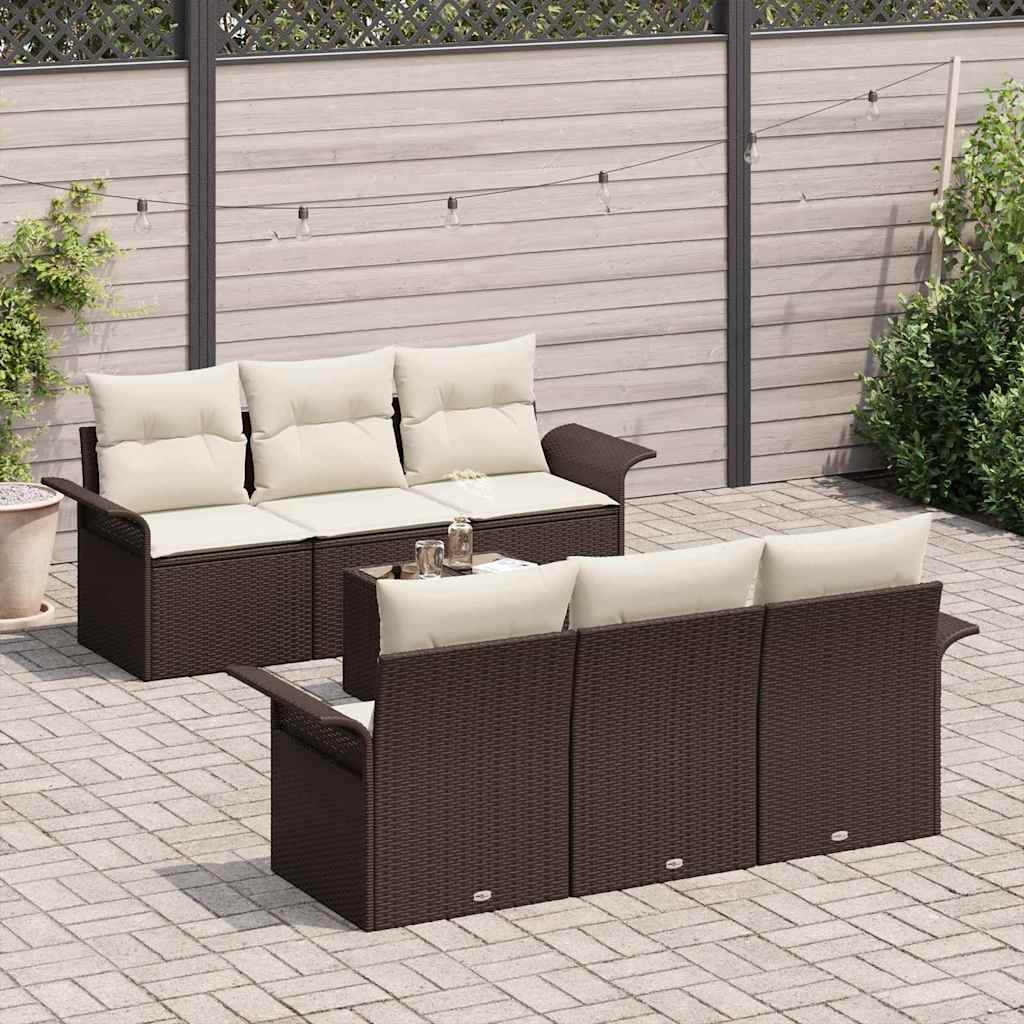 Set Divano da Giardino 7 pcs Marrone Poly Rattan