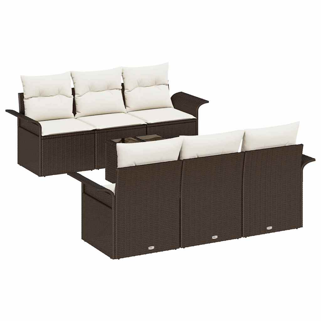Set Divano da Giardino 7 pcs Marrone Poly Rattan