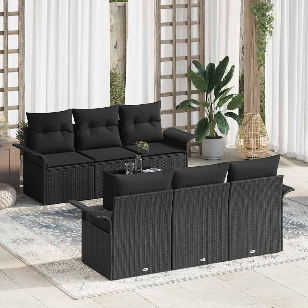 Set Divano da Giardino 7 pcs Nero Poly Rattan