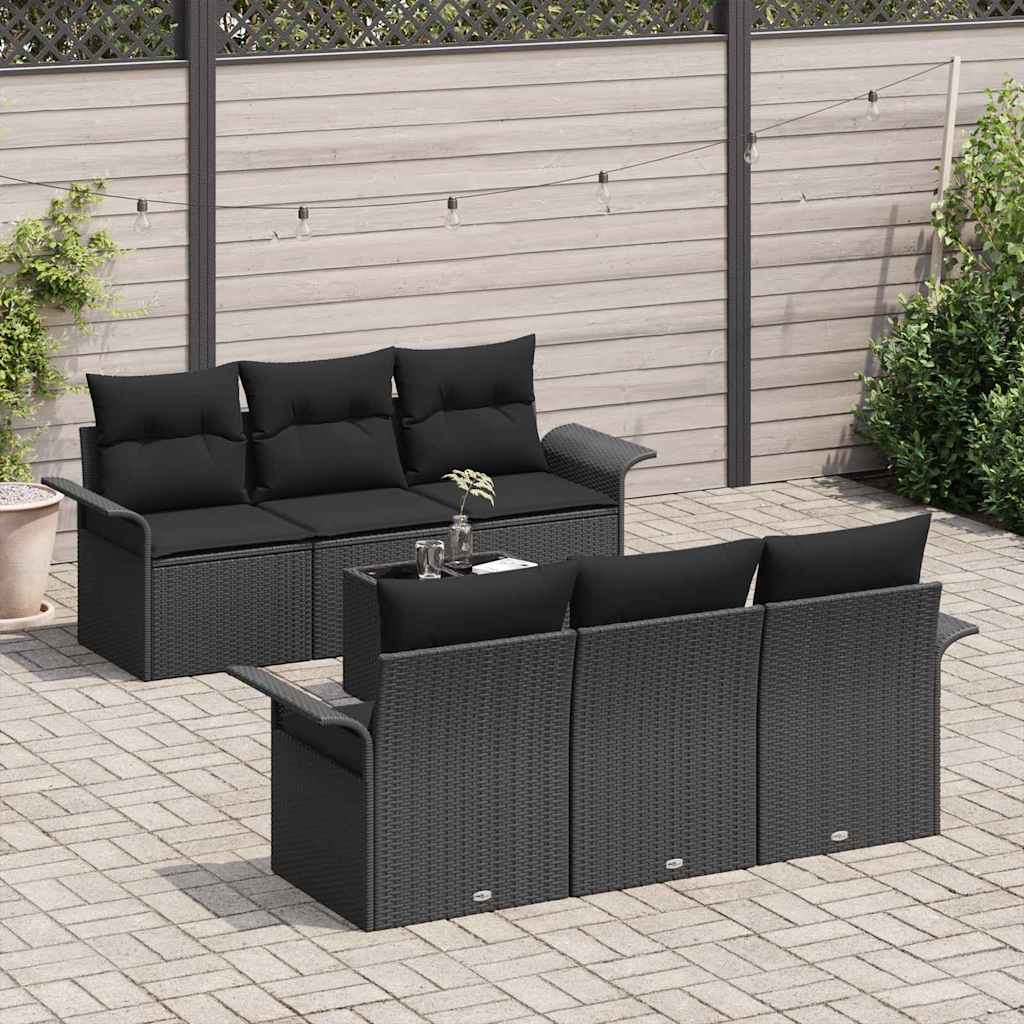 Set Divano da Giardino 7 pcs Nero Poly Rattan