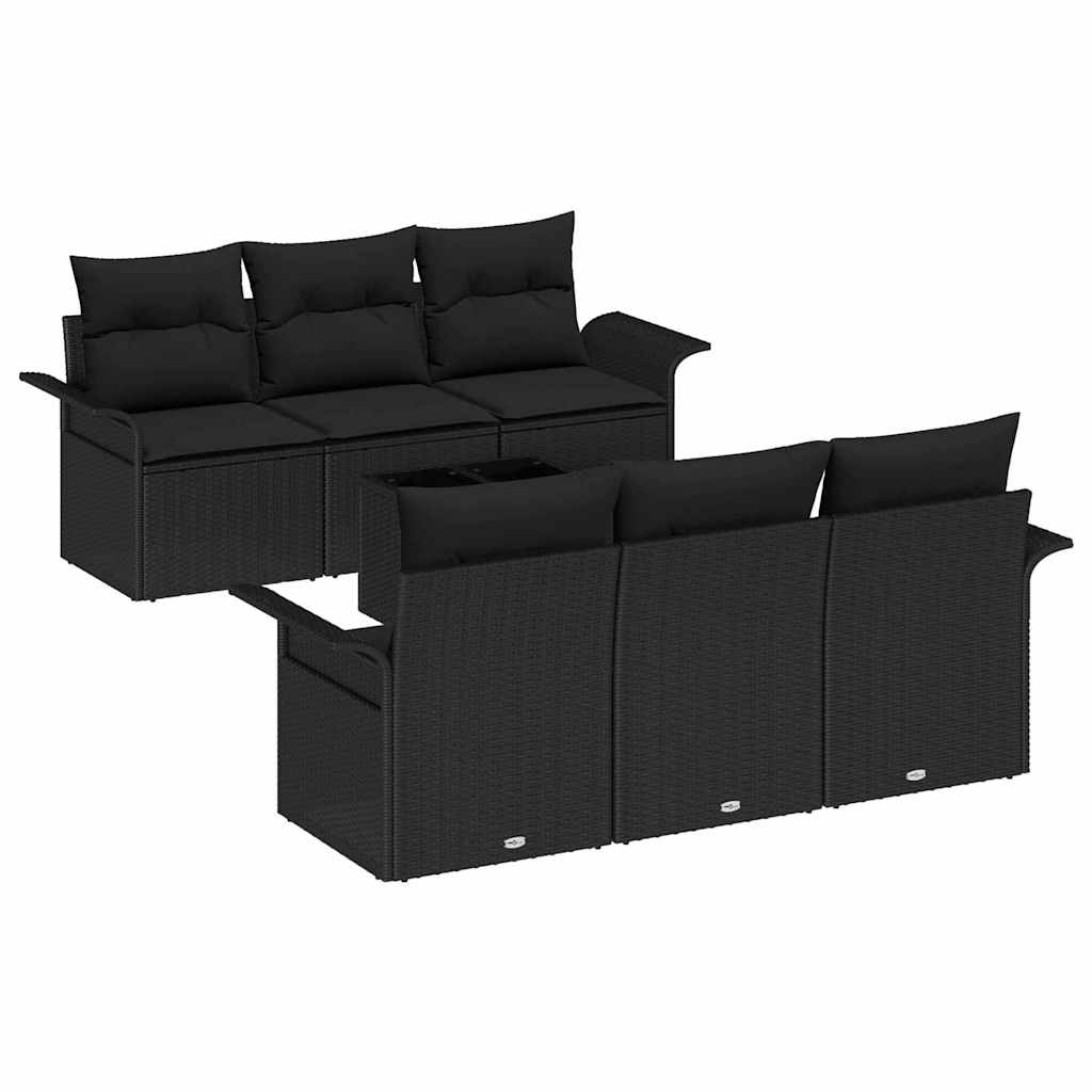 Set Divano da Giardino 7 pcs Nero Poly Rattan