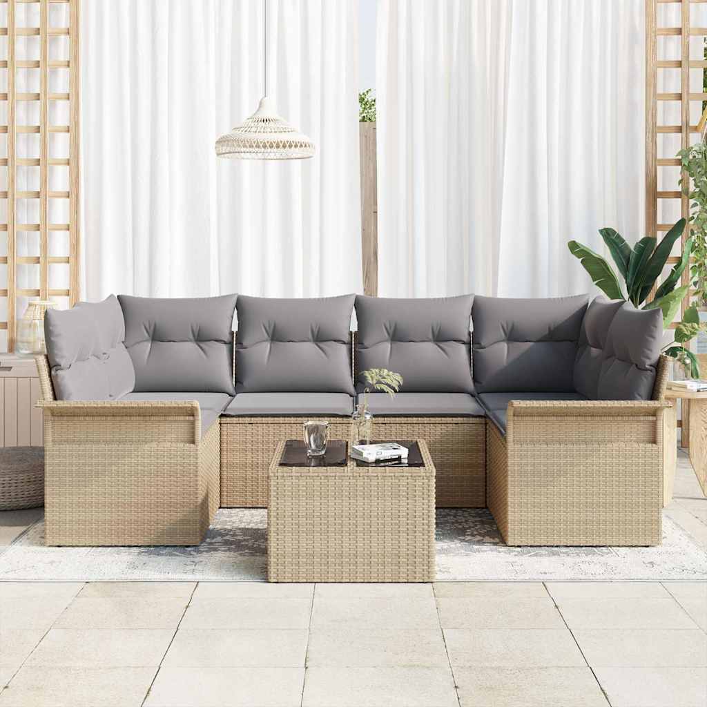Set Divano da Giardino 7 pcs Beige Poly Rattan