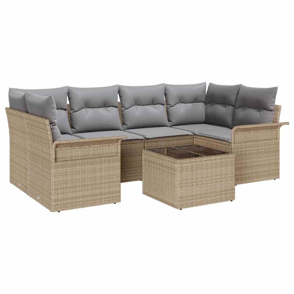 Set Divano da Giardino 7 pcs Beige Poly Rattan