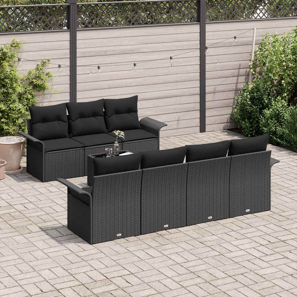 Set Divano da Giardino 8 pcs Nero Poly Rattan