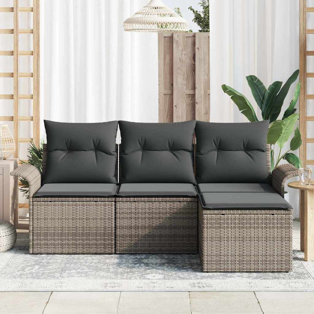 Set Divano da Giardino 4 pcs Grigio 55 x 55 x 37cm polyrattan