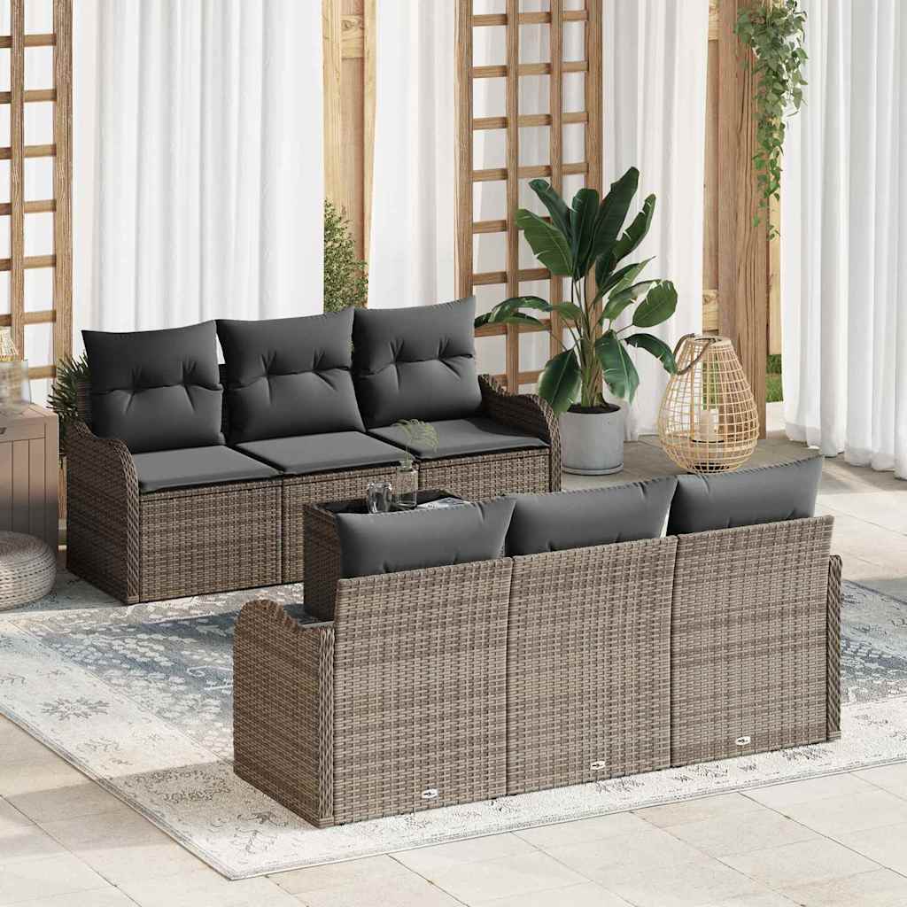 Set Divano da Giardino 7 pcs Grigio 55 x 55 x 37 cm Poly Rattan