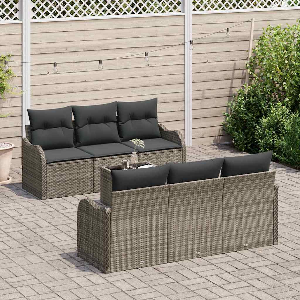 Set Divano da Giardino 7 pcs Grigio 55 x 55 x 37 cm Poly Rattan