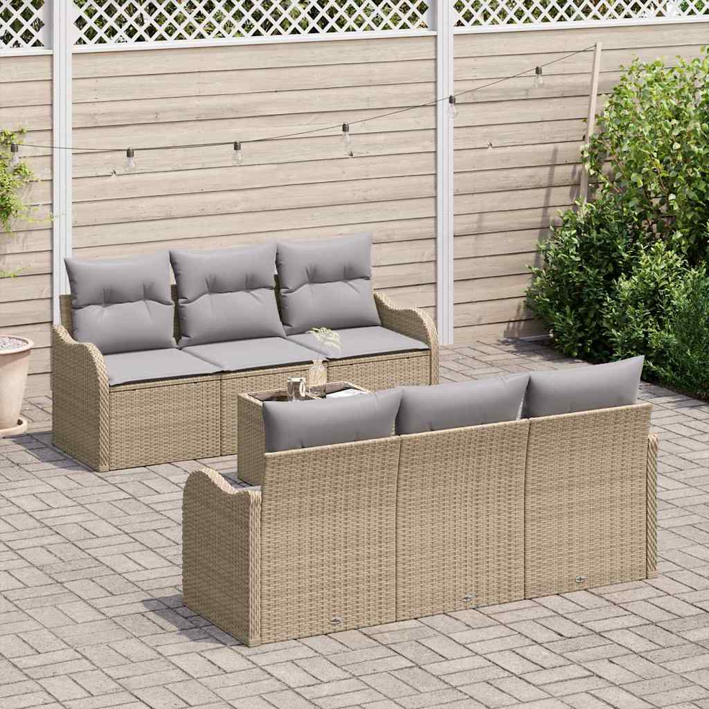 Set Divano da Giardino 7 pcs Beige 55 x 55 x 37 cm Poly Rattan