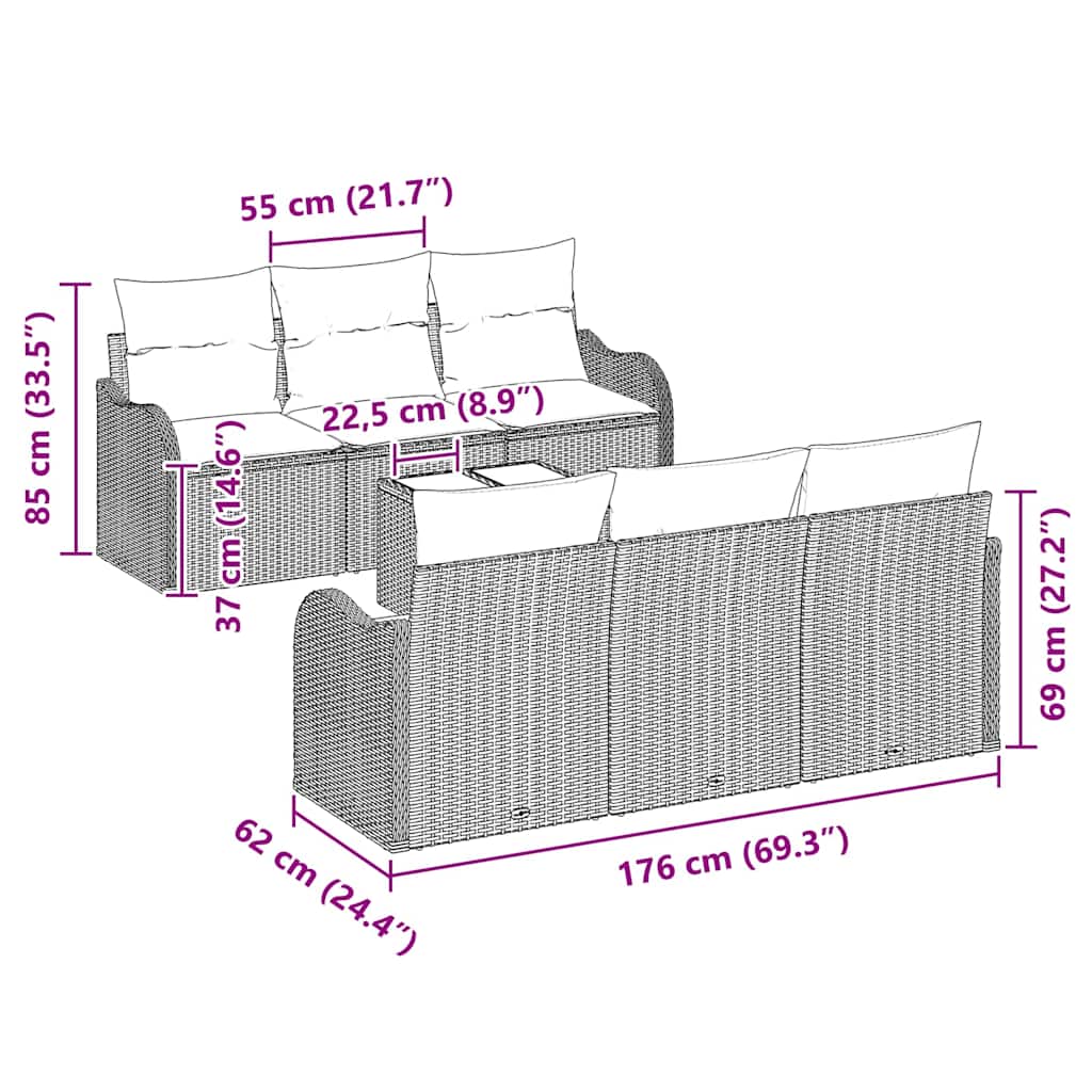 Set Divano da Giardino 7 pcs Grigio chiaro 55 x 55 x 37 cm