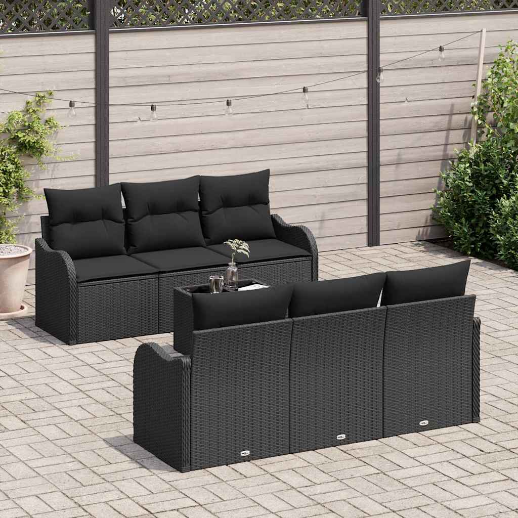 Set Divano da Giardino 7 pcs Nero 55 x 55 x 37 cm Poly Rattan