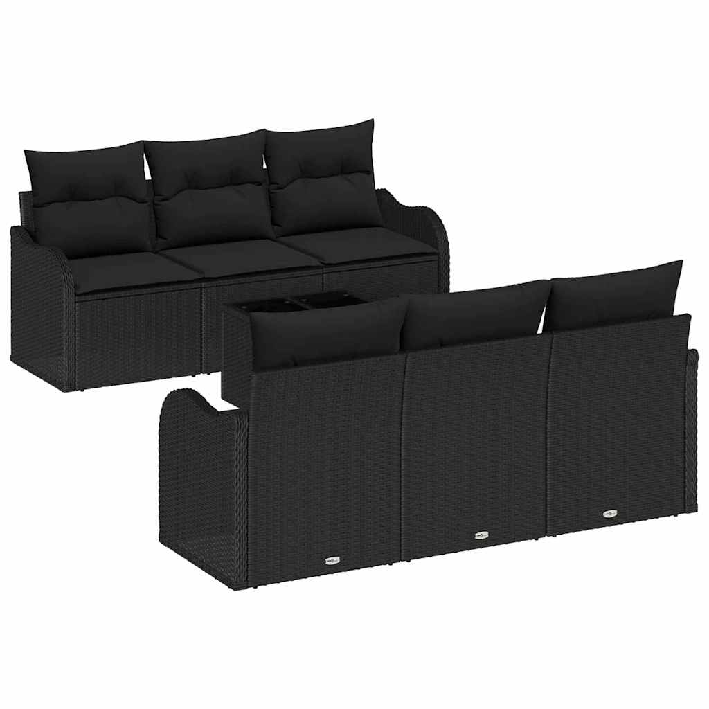 Set Divano da Giardino 7 pcs Nero 55 x 55 x 37 cm Poly Rattan