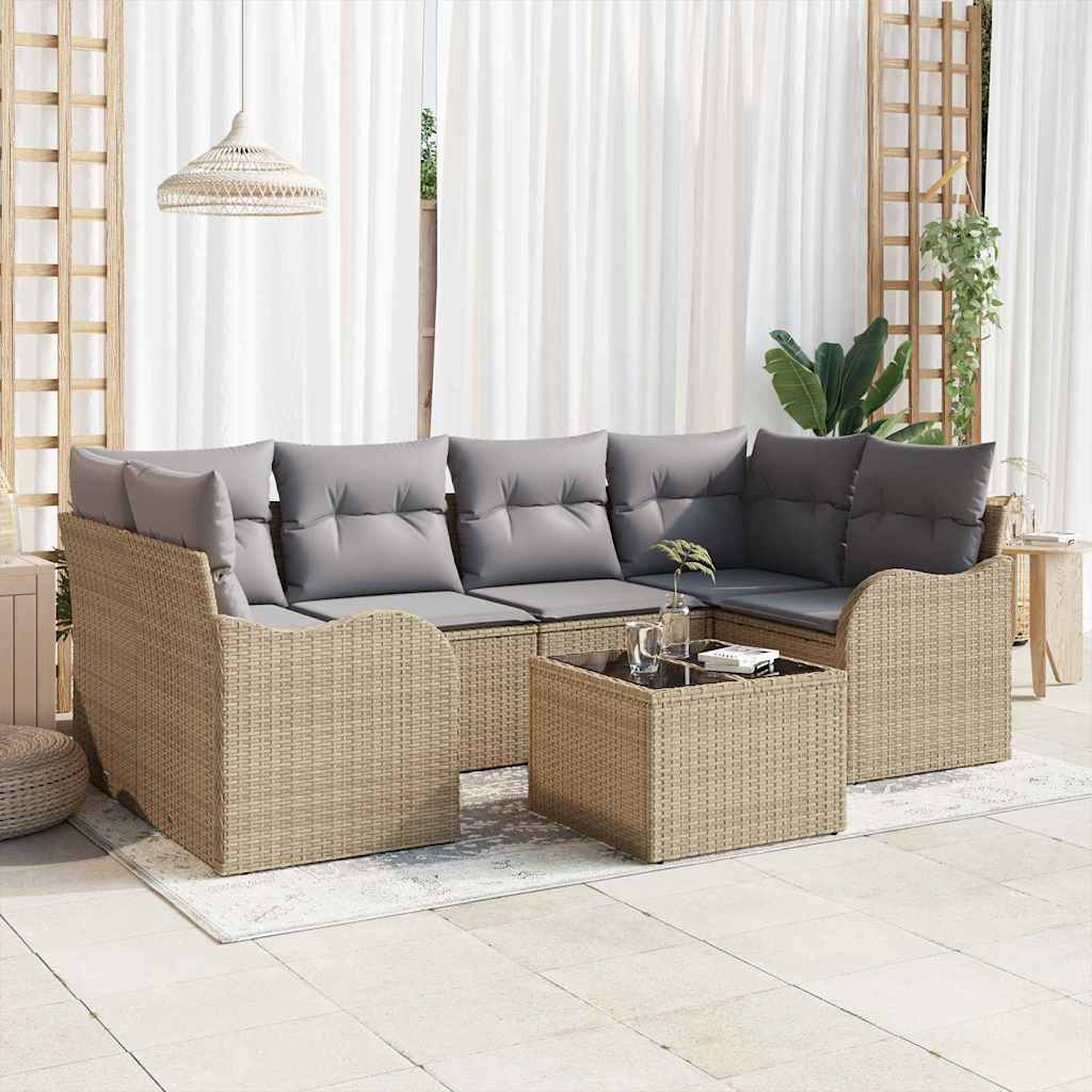 Set Divano da Giardino 7 pcs Beige 55 x 55 x 37 cm Poly Rattan