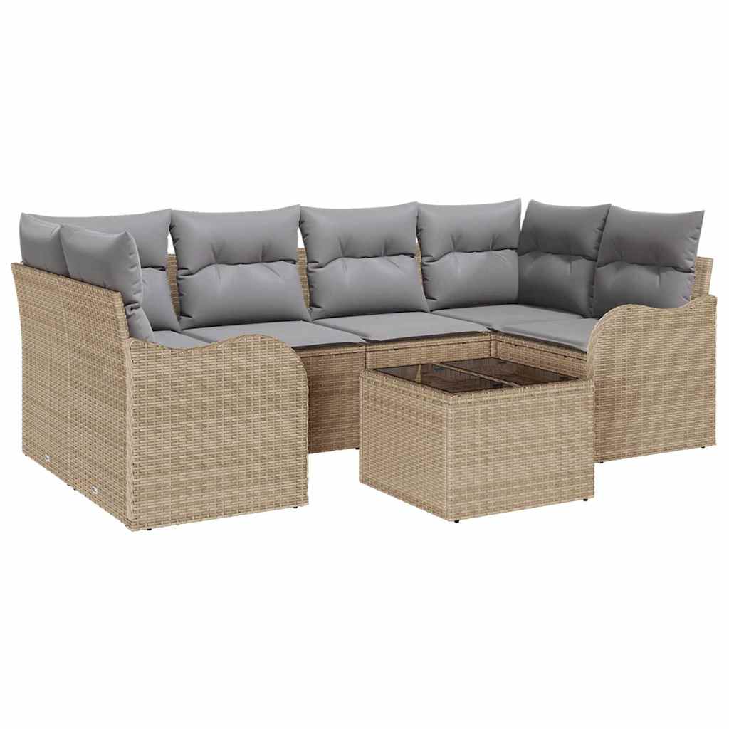 Set Divano da Giardino 7 pcs Beige 55 x 55 x 37 cm Poly Rattan