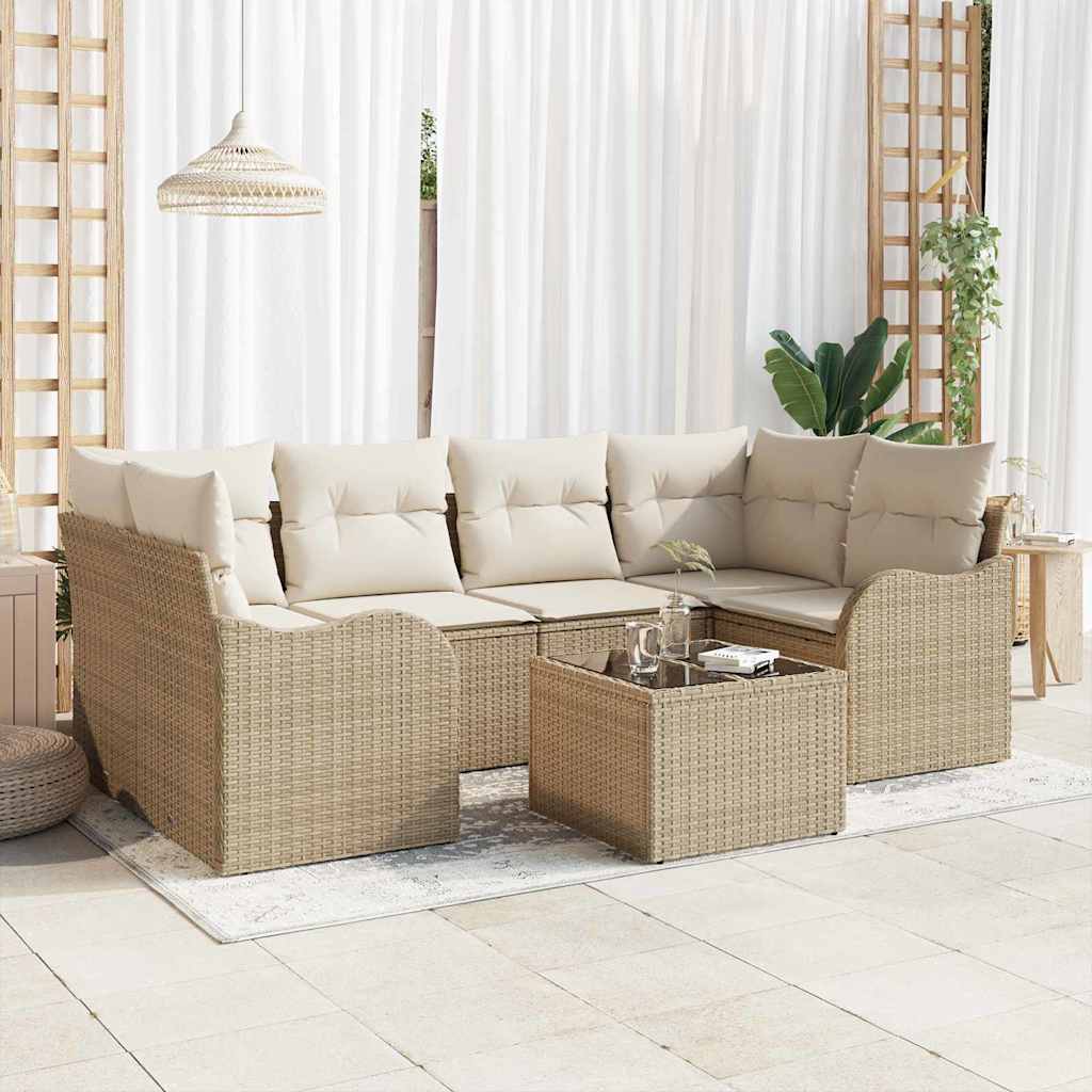 Set Divano da Giardino 7 pcs Beige 55 x 55 x 37 cm Poly Rattan