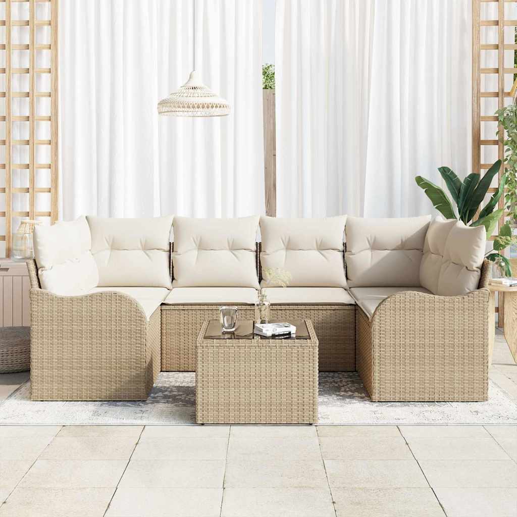 Set Divano da Giardino 7 pcs Beige 55 x 55 x 37 cm Poly Rattan
