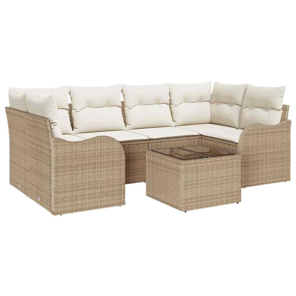 Set Divano da Giardino 7 pcs Beige 55 x 55 x 37 cm Poly Rattan