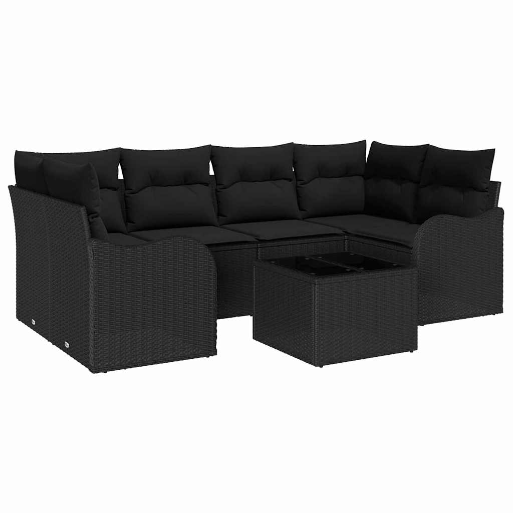 Set Divano da Giardino 7 pcs Nero 55 x 55 x 37 cm Poly Rattan