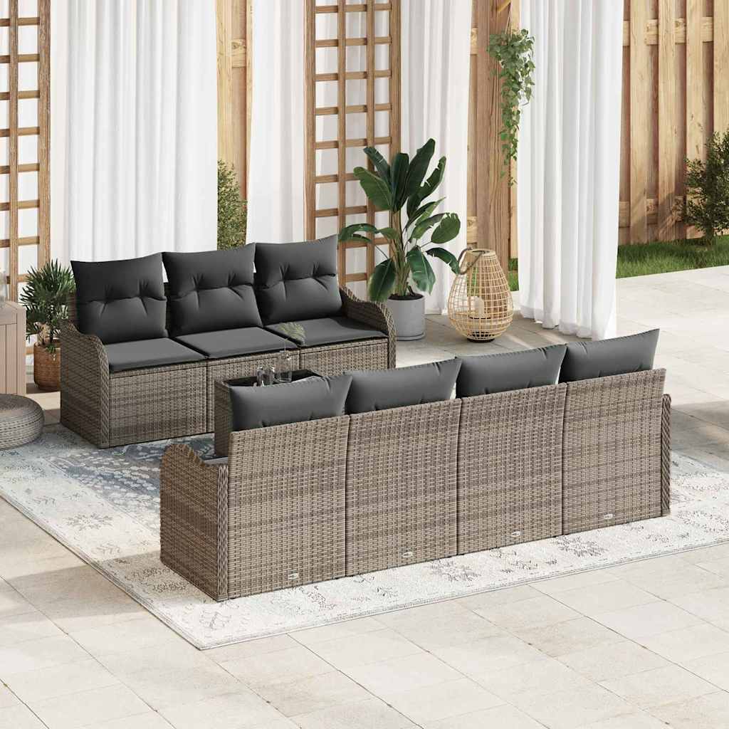 Set Divano da Giardino 8 pcs Grigio 55 x 55 x 37 cm Poly Rattan