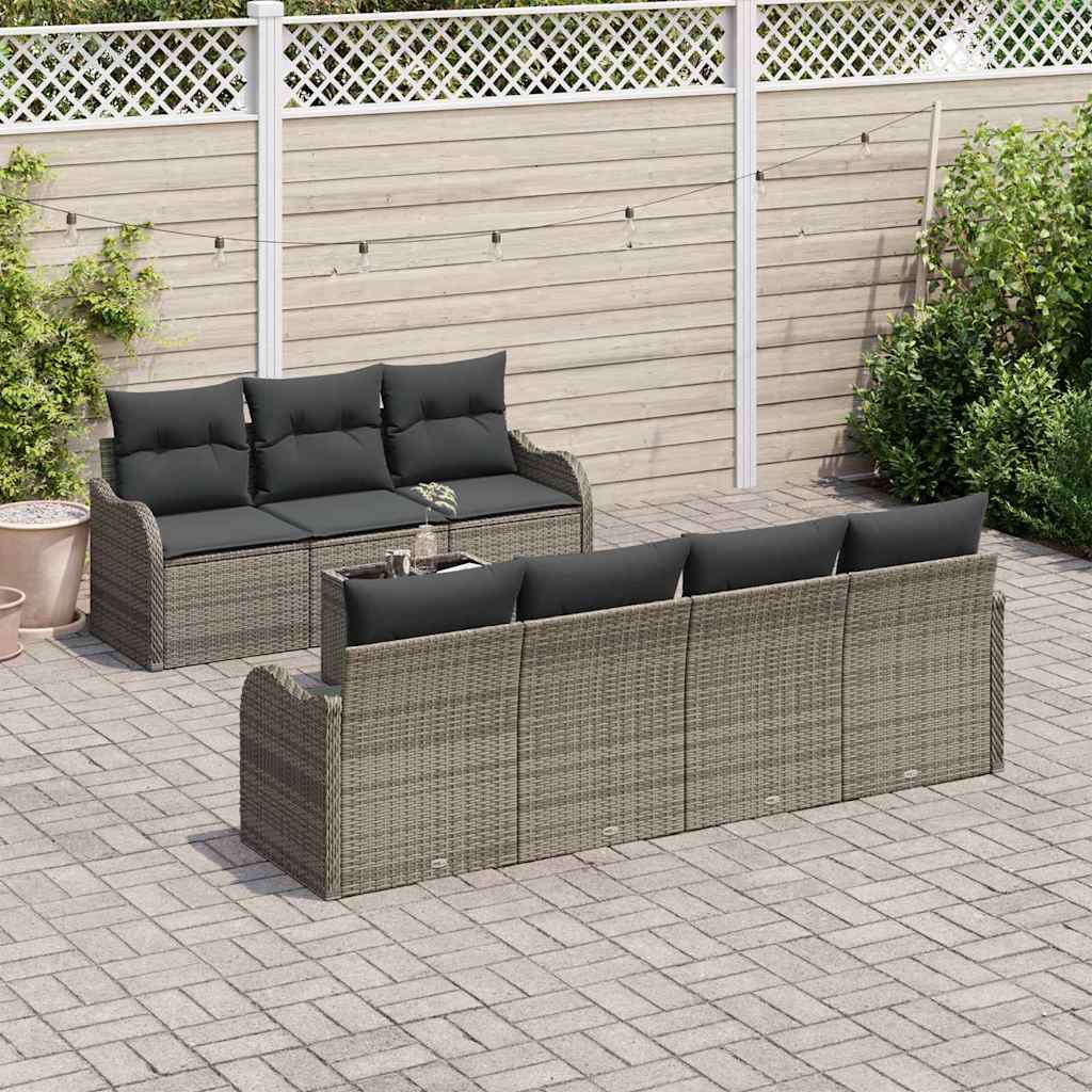 Set Divano da Giardino 8 pcs Grigio 55 x 55 x 37 cm Poly Rattan