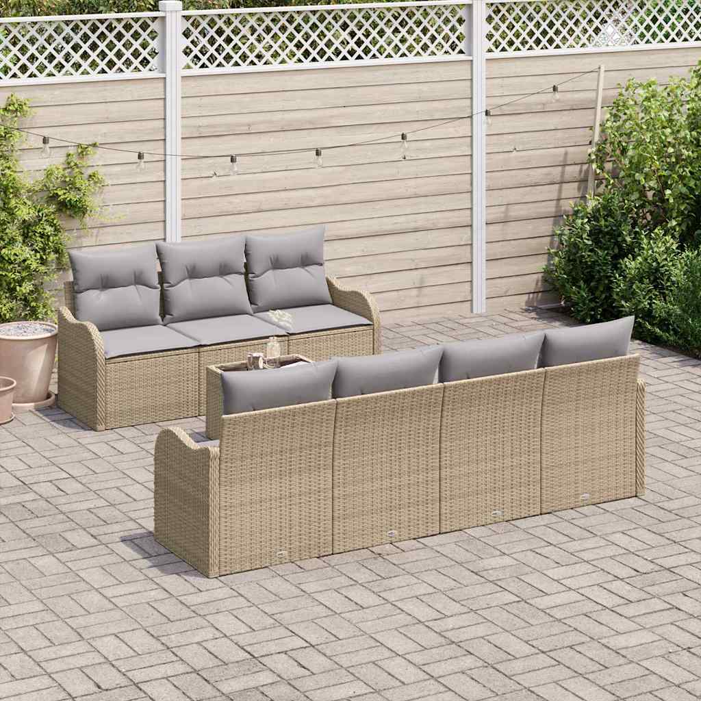 Set Divano da Giardino 8 pcs Beige 55 x 55 x 37 cm Poly Rattan