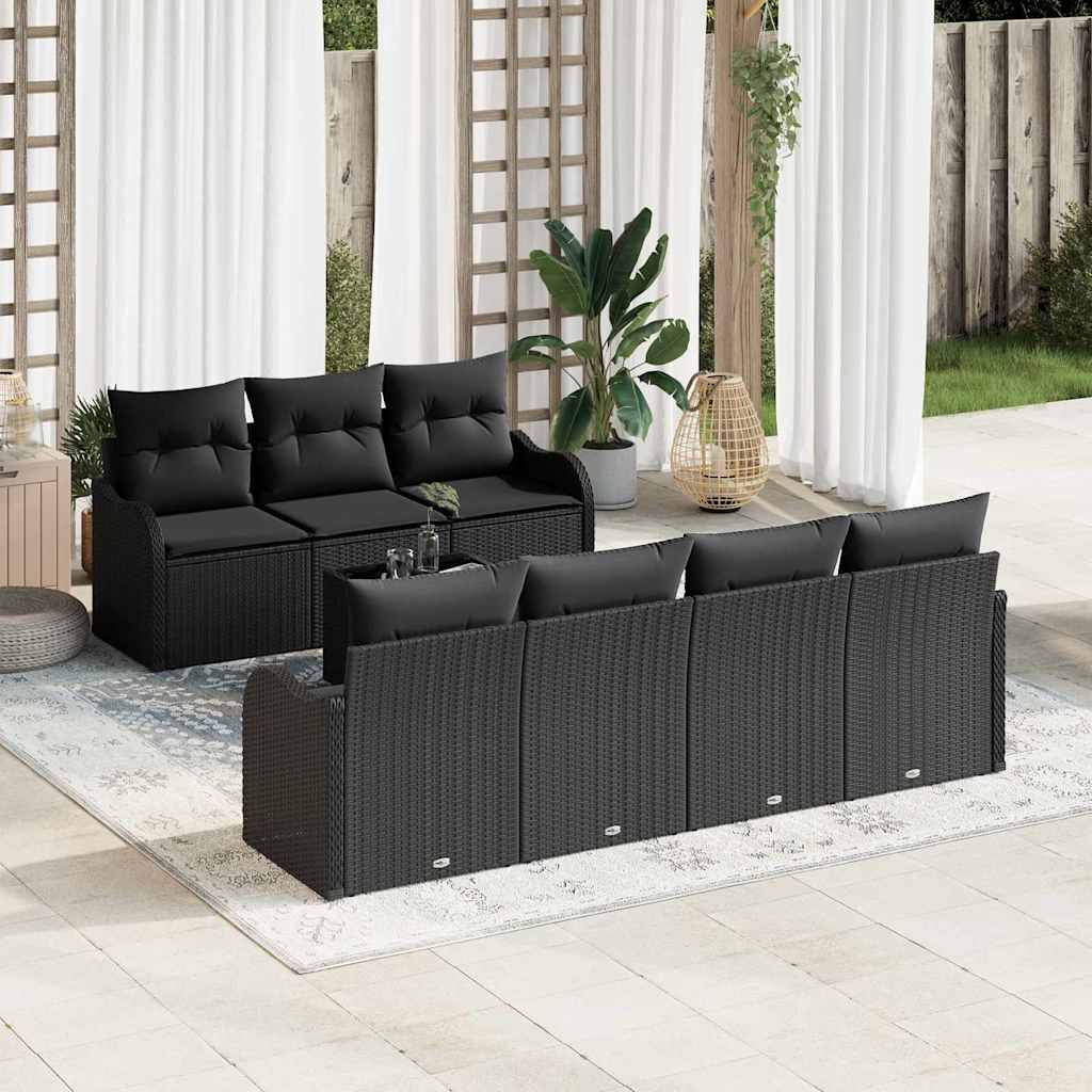 Set Divano da Giardino 8 pcs Nero 55 x 55 x 37 cm Poly Rattan