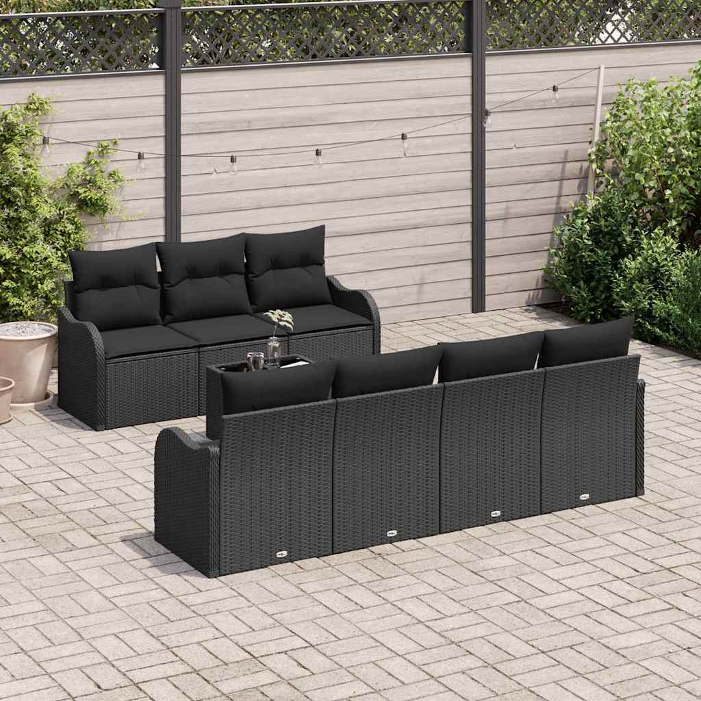 Set Divano da Giardino 8 pcs Nero 55 x 55 x 37 cm Poly Rattan