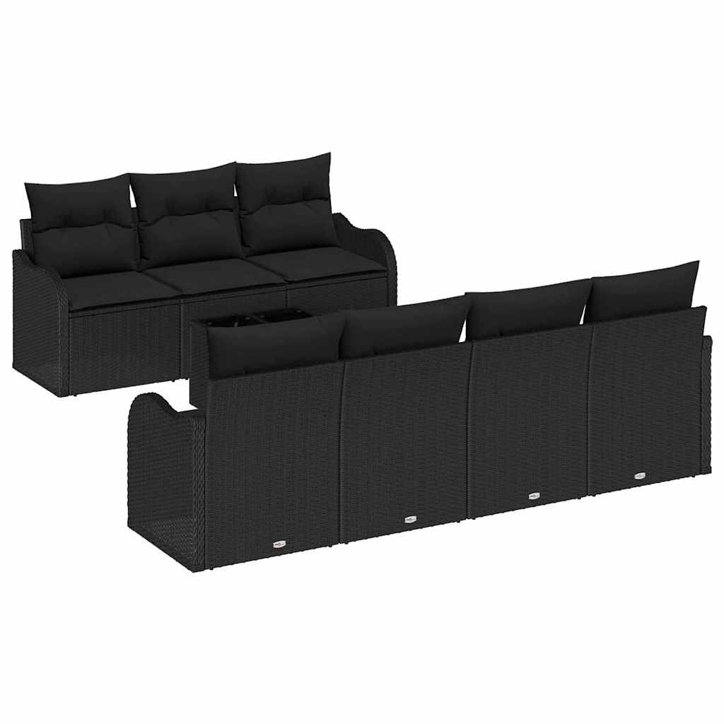 Set Divano da Giardino 8 pcs Nero 55 x 55 x 37 cm Poly Rattan