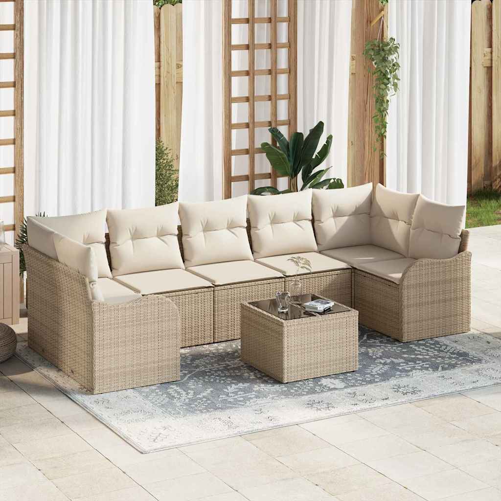 Set Divano da Giardino 8 pcs Beige 55 x 55 x 37 cm Poly Rattan