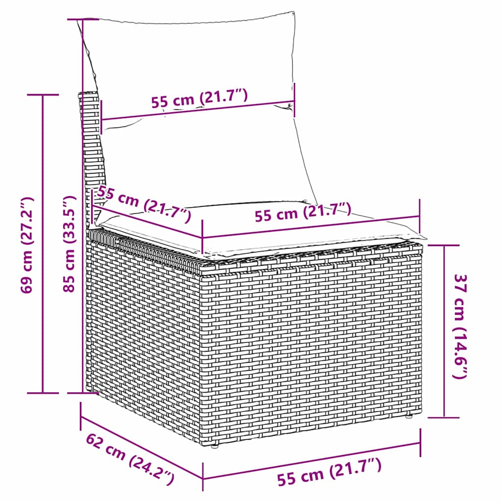 Set Divano da Giardino 9 pcs Marrone 55 x 55 x 37 cm