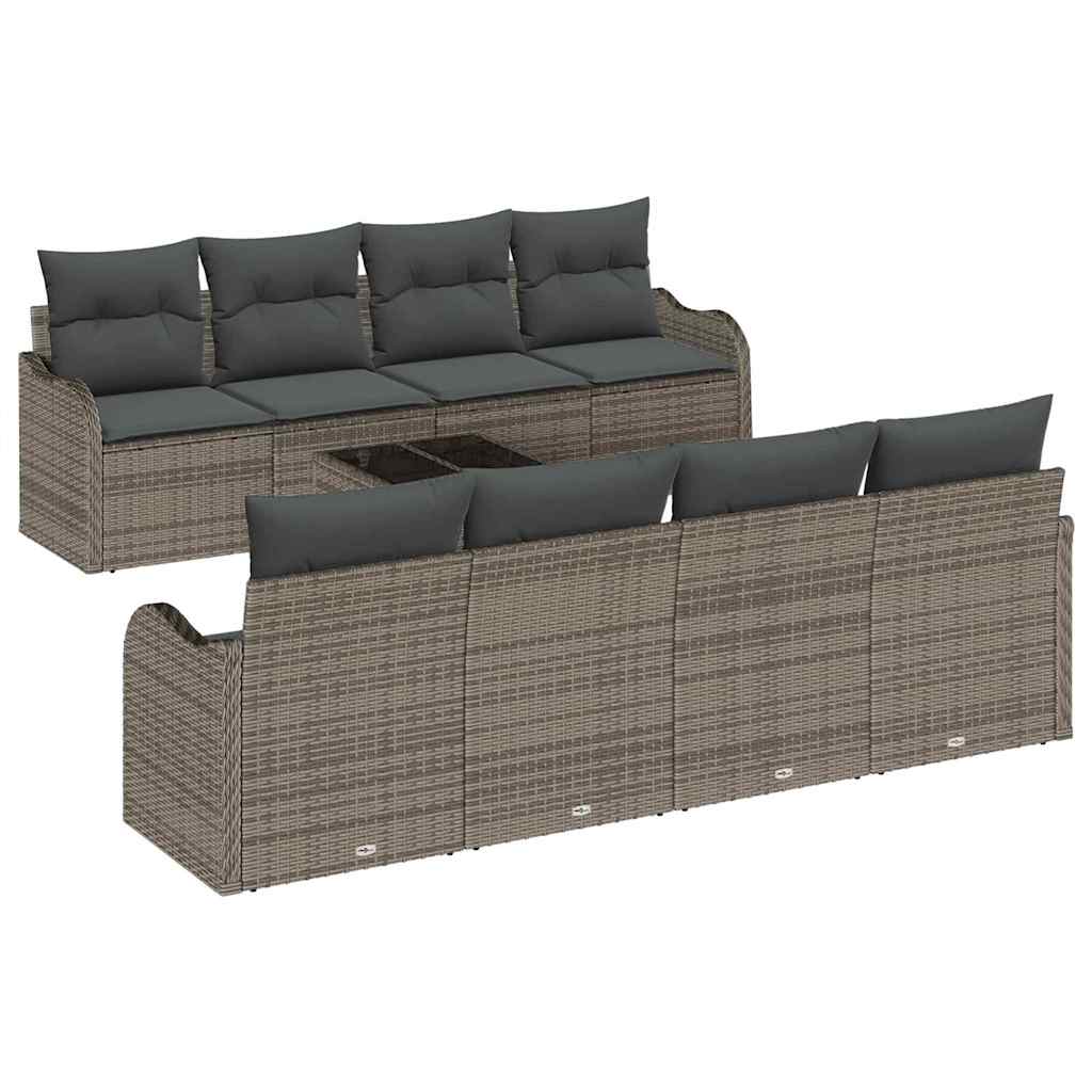 Set Divano da Giardino 9 pcs Grigio 55 x 55 x 37 cm Poly Rattan