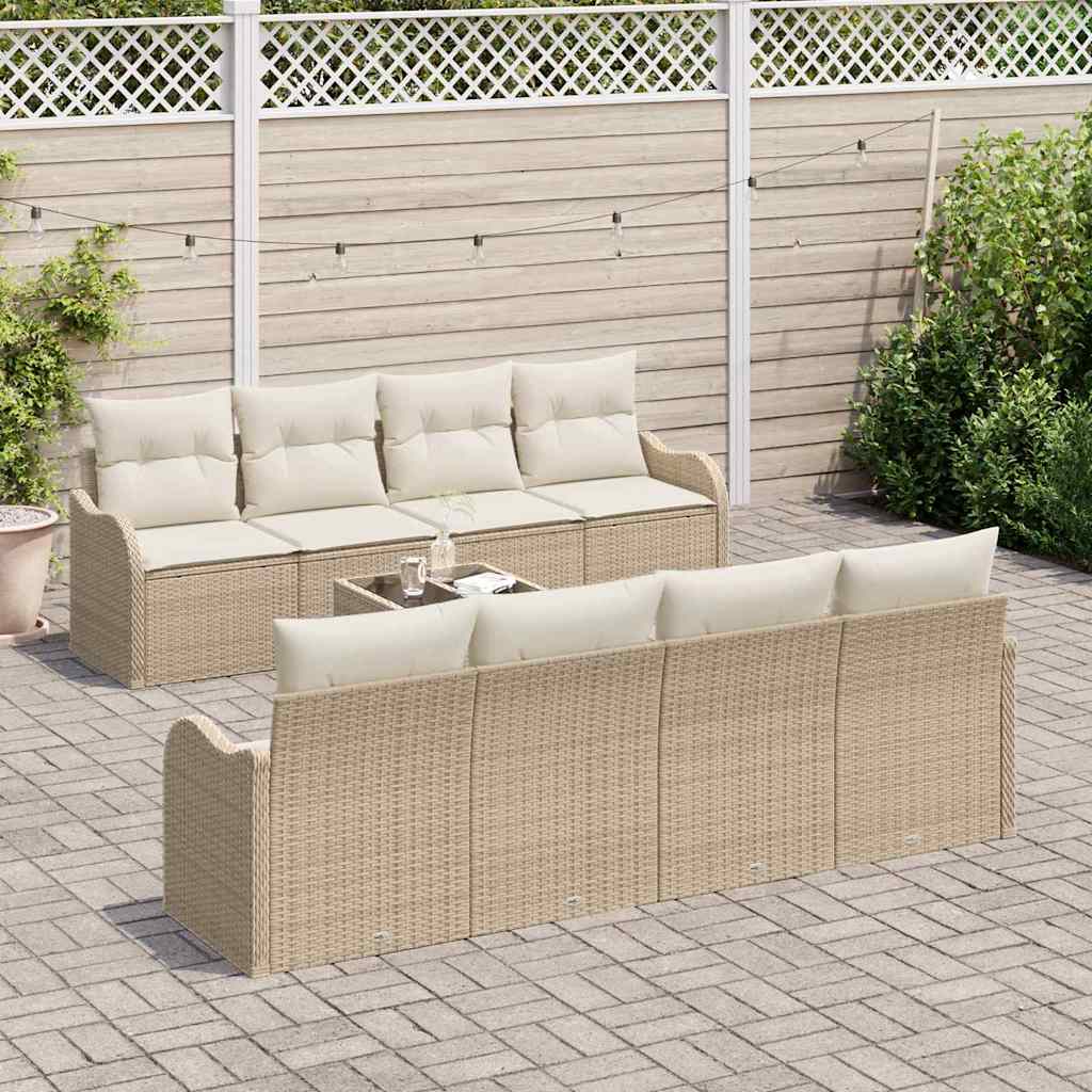 Set Divano da Giardino 9 pcs Beige 55 x 55 x 37 cm Poly Rattan