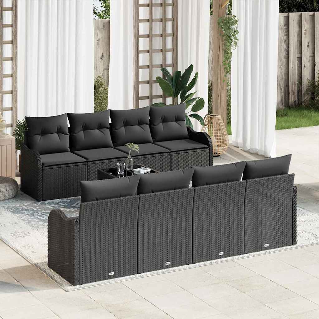 Set Divano da Giardino 9 pcs Nero 55 x 55 x 37 cm Poly Rattan