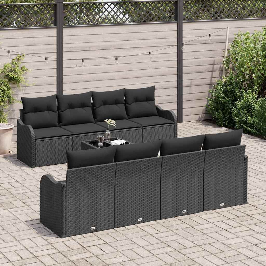Set Divano da Giardino 9 pcs Nero 55 x 55 x 37 cm Poly Rattan