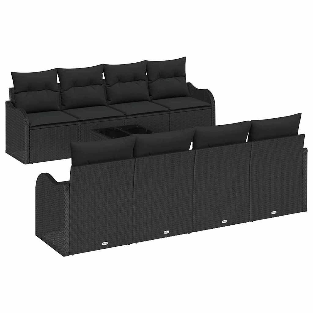 Set Divano da Giardino 9 pcs Nero 55 x 55 x 37 cm Poly Rattan