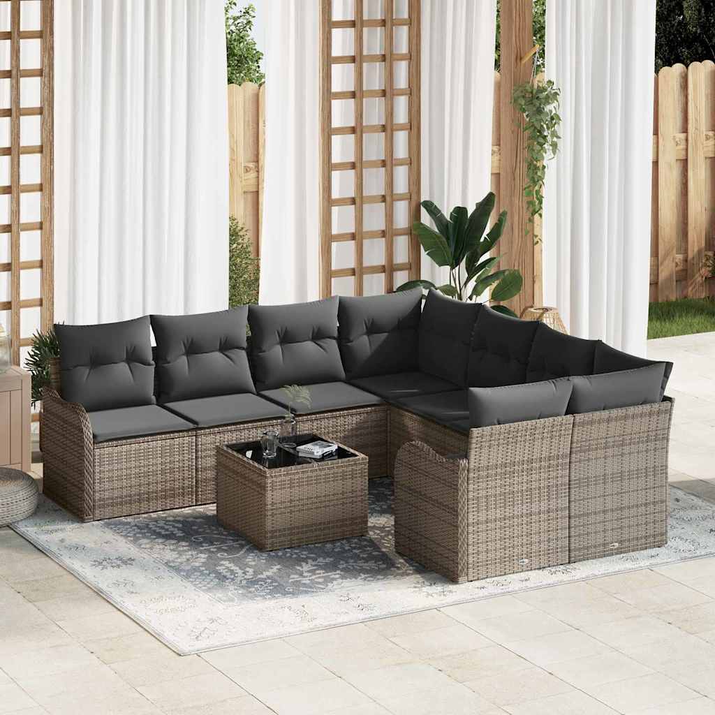 Set Divano da Giardino 9 pcs Grigio 55 x 55 x 37 cm Poly Rattan